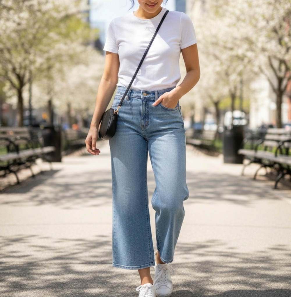 NWT J.Crew Wide-Leg Crop Jeans Spring Storm Wash 28 Coastal Marine